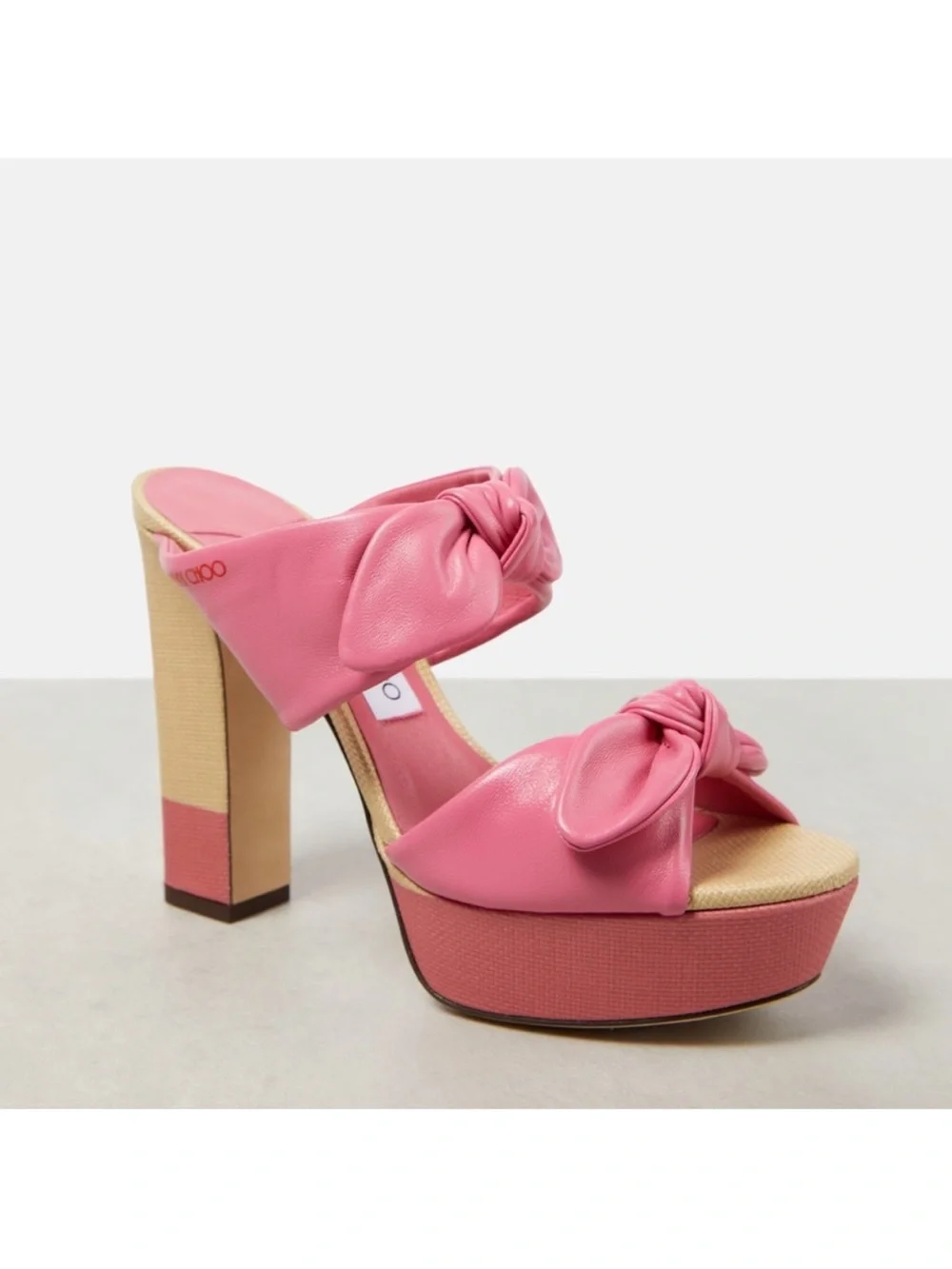 EUC JIMMY CHOO Rua 120 leather and raffia platform sandals 37 $975